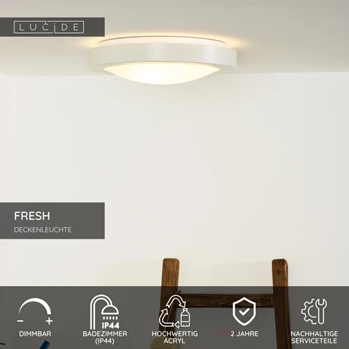 Lucide FRESH - Deckenleuchte Badezimmer - Ø 35 cm - 2xE27 - IP44 - Weiß - USP